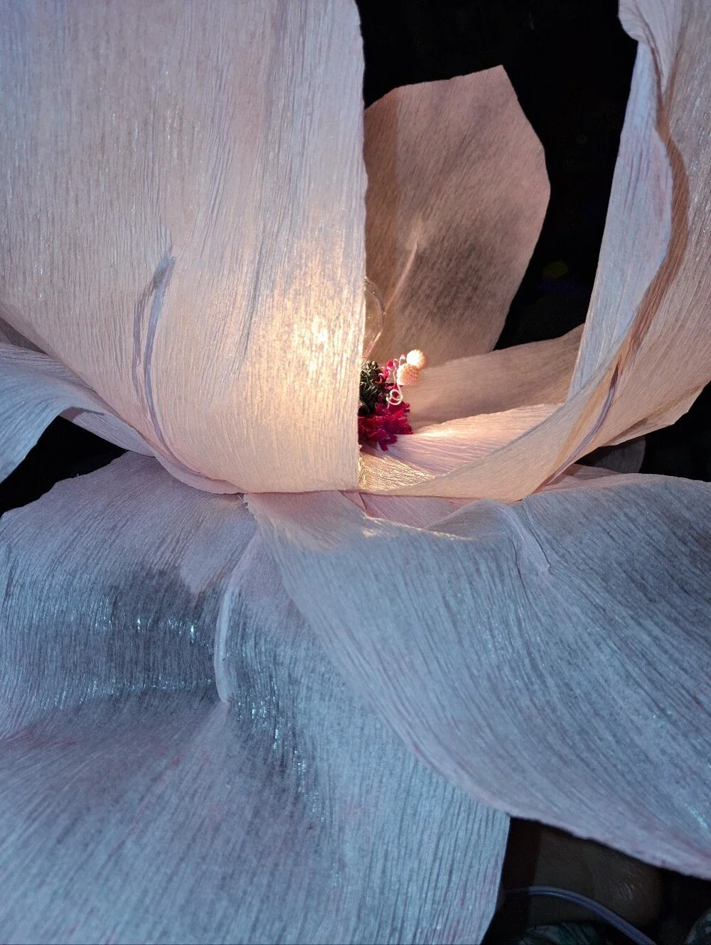Handcrafted Giant Pink Italian Crepe Paper Flower Hanging Lamp, LED